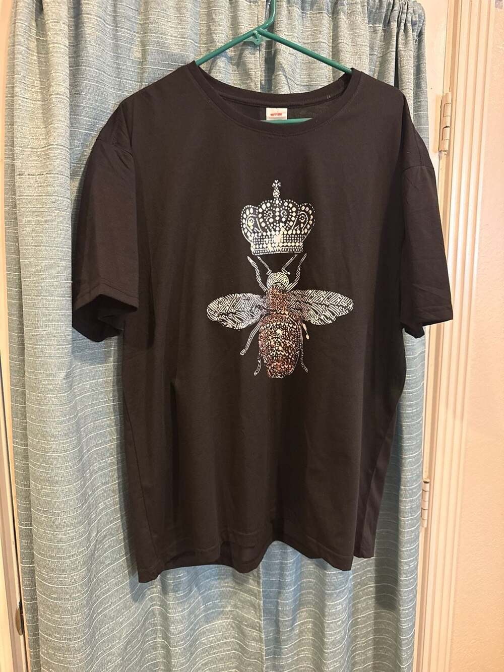 Leehanton Men's 2XL Queen Bee and Crown Rhinestone Graphic T-Shirt